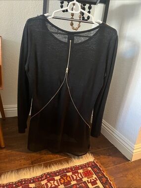 Sandro Paris Black Women's linen and chiffon zipper back detail Top Blouse